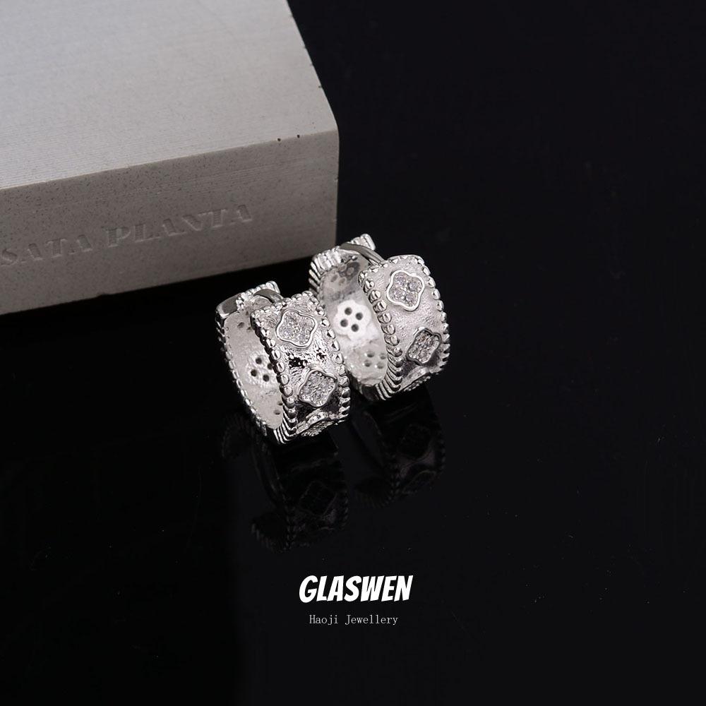 Exquisite Zircon Cold Wind Four-Leaf Clover Earrings Women S Simple Personality Light Luxury High-End Earrings Ear Buckles