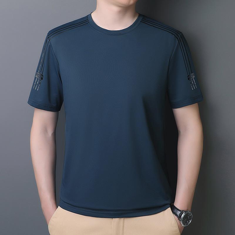 Camiseta Masculina de Verão de Manga Curta Seda Gelo Gola Redonda Corrida Esportes Fresca Secagem Rápida Camiseta Casual Negócios Plus Size