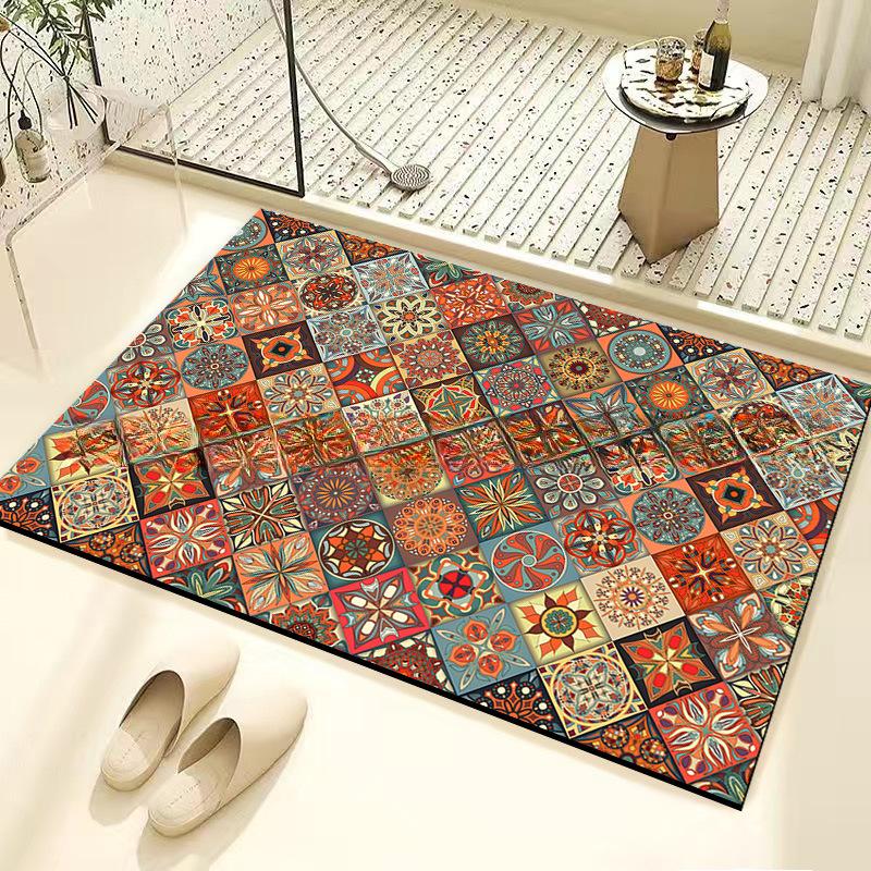Retro Tile Diatom Mud Floor Mat Dirt-resistant Foot Mat Strong Water Absorption Non-slip Floor Mat
