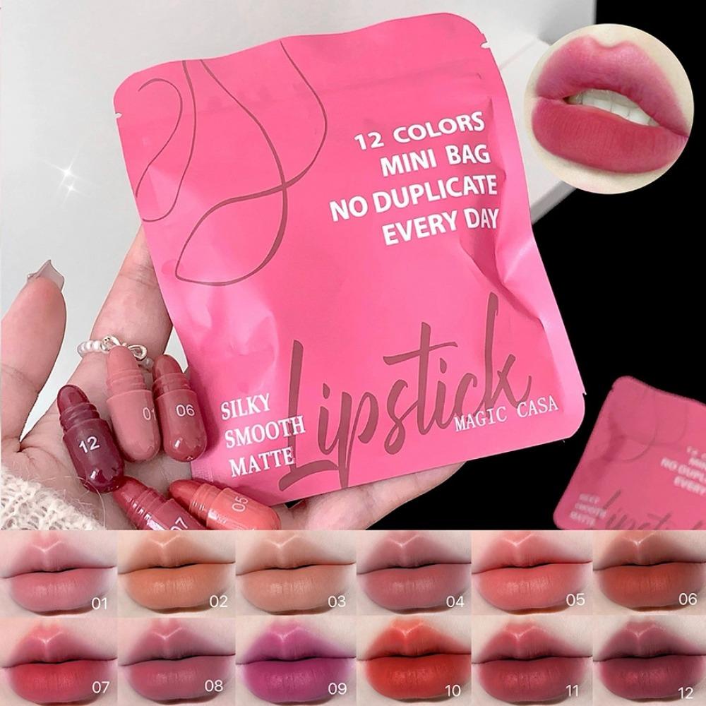 12 Colors Capsule Mini Lipstick Set Velvet Matte Waterproof Lip Glaze Sexy Nude Long Lasting Portable Solid Lip Gloss Makeup