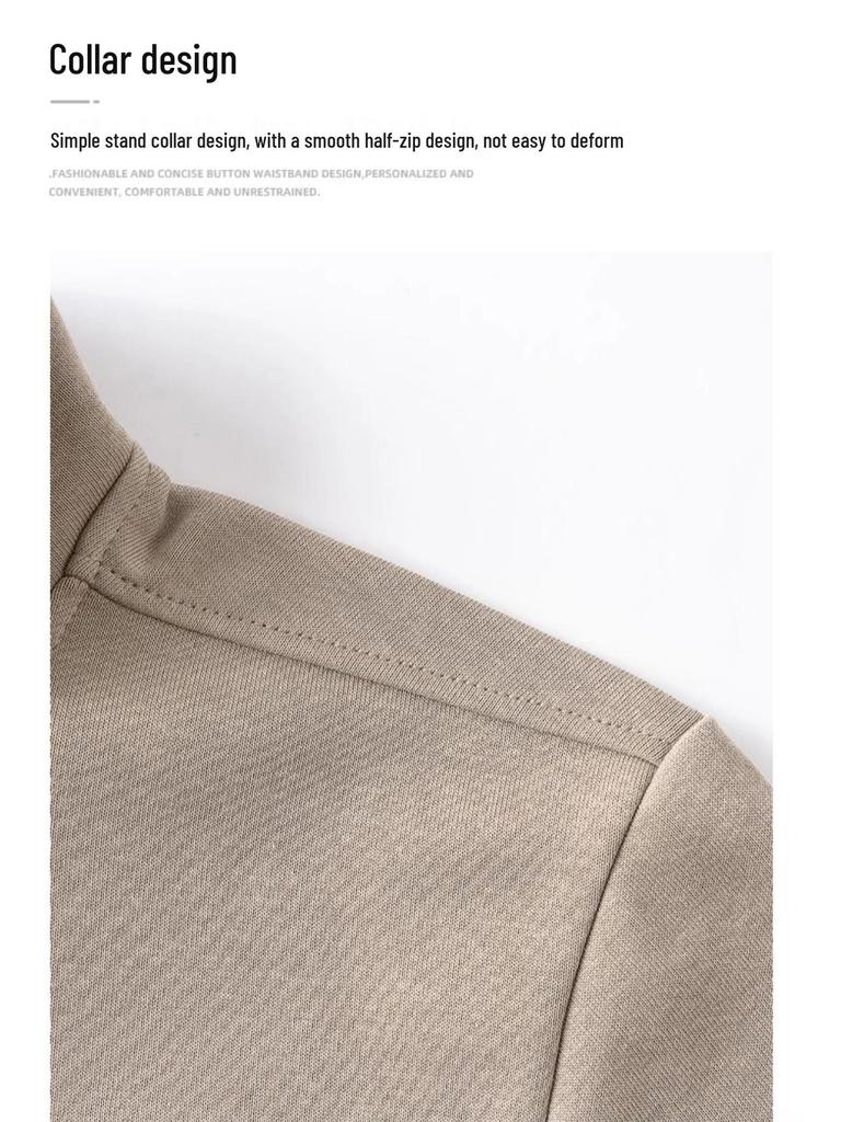 Men's Versatile Casual Half-Zip Long-Sleeve Stand Collar Hoodie Pullover for Autumn and Winter