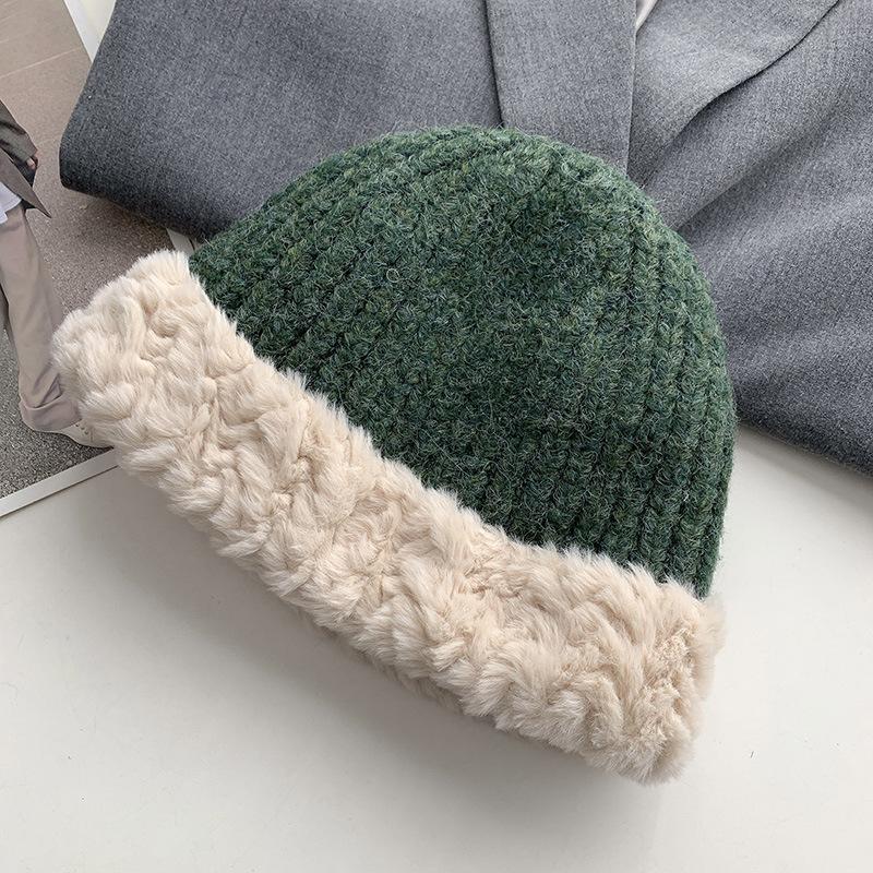 Women's Big Head Wool Hat with Versatile Face In Autumn and Winter Small Knitted Hat with Thickened Warm Plush Ear Protection Fisherman's Hat