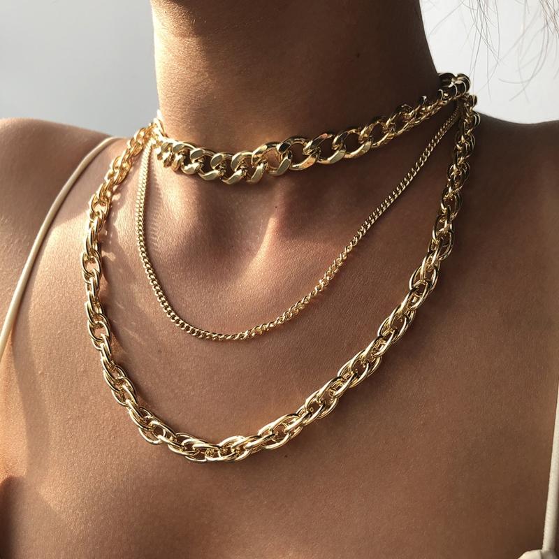 Punk Chunky Chain Choker Necklace for Women Girls Hip Hop Multilayer Collar Necklace Statement Fashion Jewelry Gifts