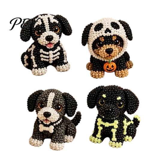 Puppy Bead Art Project Halloween Dog Set, DIY 4 Beaded Figurines, 3D Creative Hobby Sets Craft Kit for Adults Teens, Holiday Decoration Handmade Gift