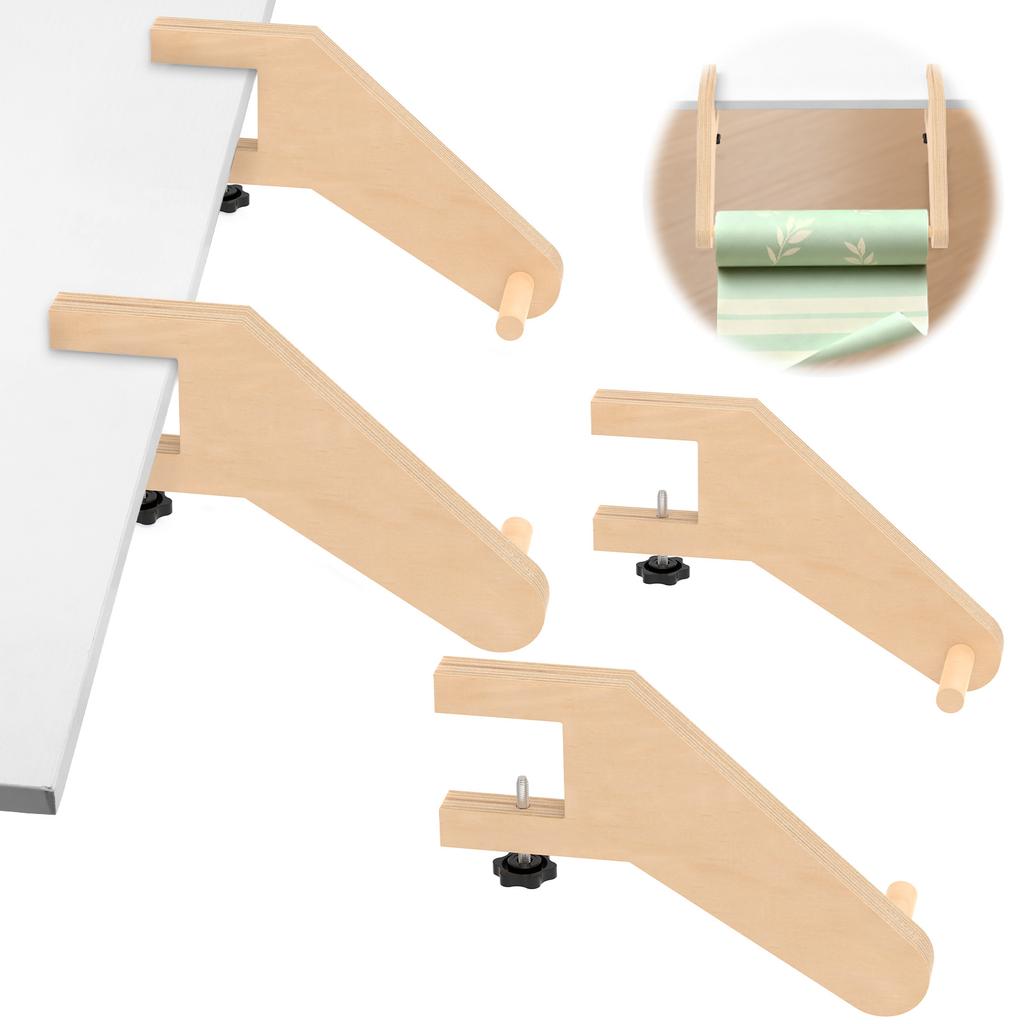 1/2 Pair Wooden Desk Mount Paper Roll Dispenser Adjustable Drawing Papers Rolls Holder Table Mount Drawing Paper Roll Dispenser