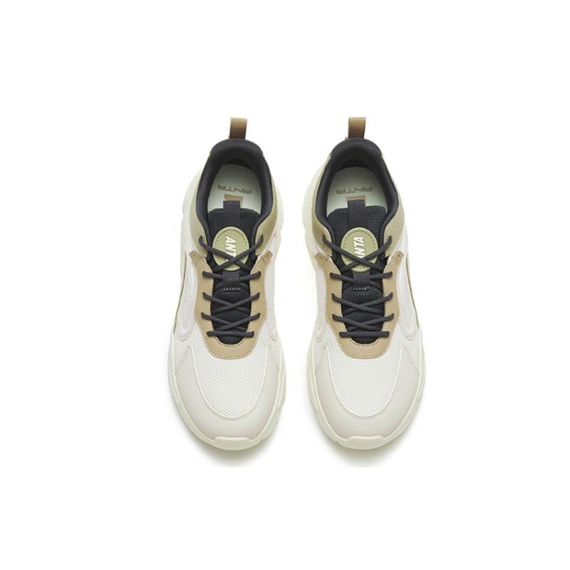 Anta Textile, Synthetic Leather Comfortable Cushioning Breathable Low Top Sports Casual Shoes Men's White Green Sneakers