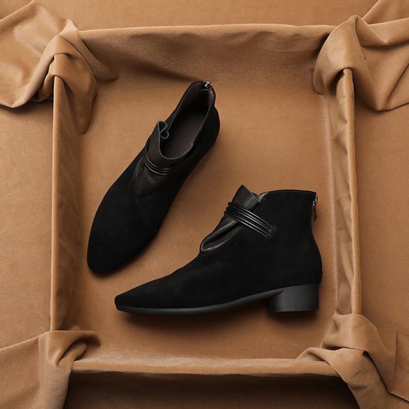 Fashion AIYUQI Women's Ankle Boots 2025 Pointed Toe Vintage Thick Heel Cow Suede Women's Short Boots Large Size Plus Suede Female Boots