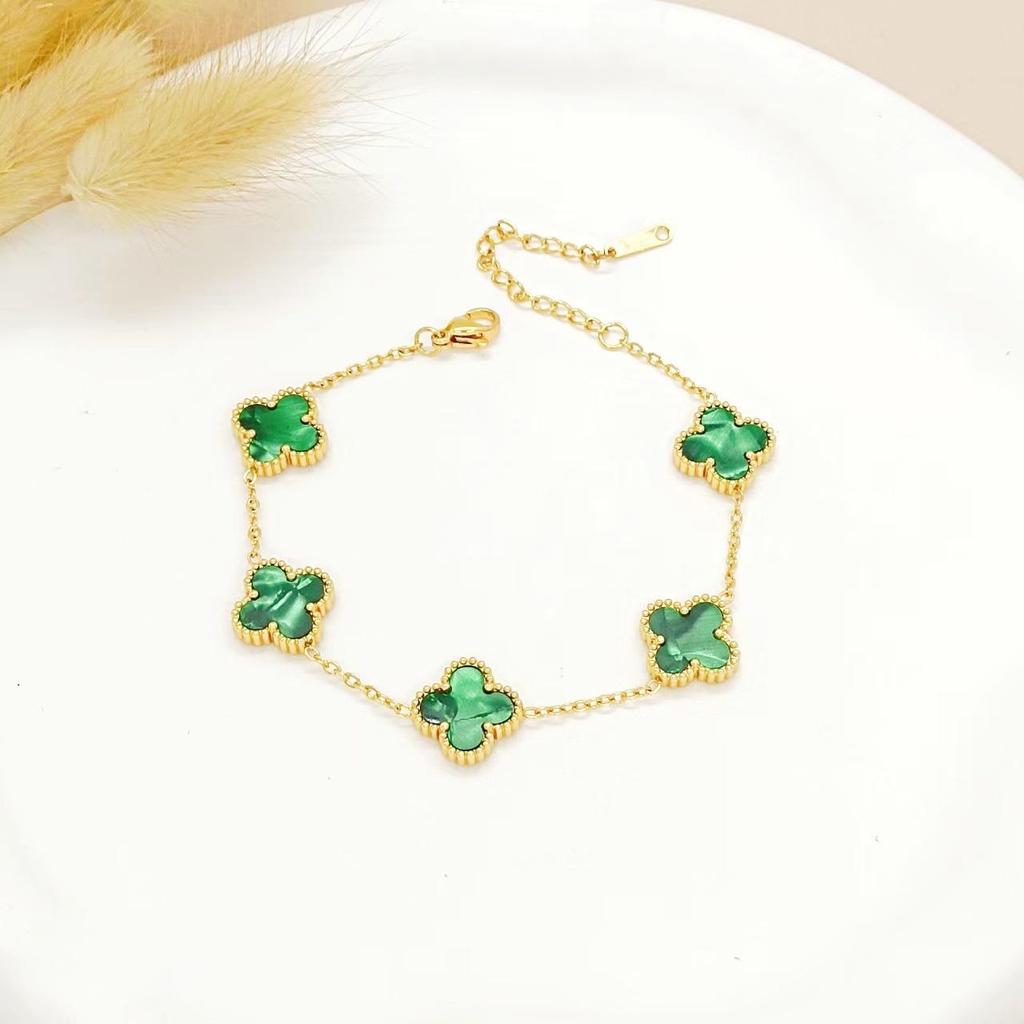 Gold-Plated Stainless Steel Four-Leaf Clover Bracelet - 13mm, Fashionable Color-Retention Jewelry