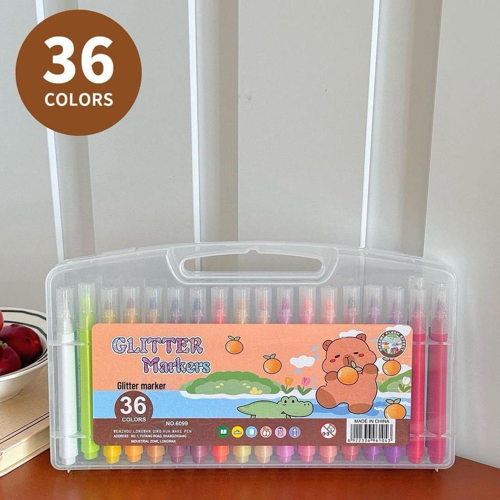 Cross-Border Capybara Glitter Cartoon Marker Pen - Triangle Barrel, Metallic Soft Tip, DIY Brush Style