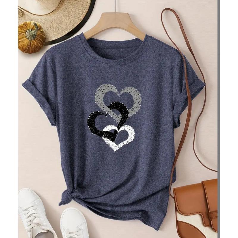 

Летние футболки с коротким рукавом из чистого хлопка с принтом «Любовь на День святого Валентина», круглый вырез, женские S