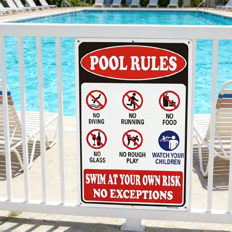 Swimming Pool Rules And Regulations Sign Warning Notice Board For Enhanced Safety Awareness Around Water Areas