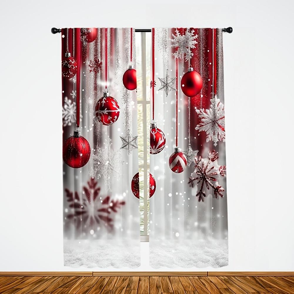 

Set Of 2 Stylish Christmas Curtains Bedroom Living Room Home Holiday Decor Curtain Polyester Ideal For Area W100*H70(CM)-Hooks&2PCS