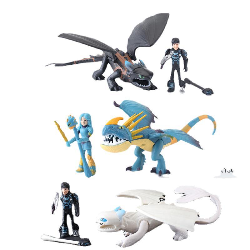 6Pcs/set Anime How to Train Your Dragon Toy Hobby Kawaii Night Fury Black Blue Dragon Doll Collection Birthday Gift for Kid Fans