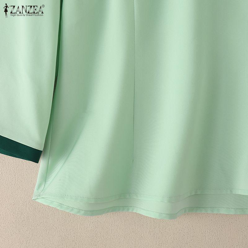 ZANZEA Damen Freizeit Stehkragen 3/4 Ärmel Blumenstickerei Bluse