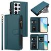 For Samsung Galaxy S24 Ultra Leather Case 9 Card Slots Zipper Wallet Stand Phone Cover with Wrist Strap