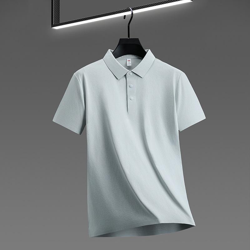 Solid Color Brocade Ammonia Seamless Glue Polo Men'S T-Shirt Medium Thin Lapel Short Sleeve