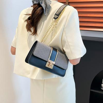 Henkeltasche Einfache Damen-Ketten-Umhängetasche Kleine quadratische Handtasche Exquisite PU-Leder-Canvas-Patchwork-Tasche für den Arbeitsplatz