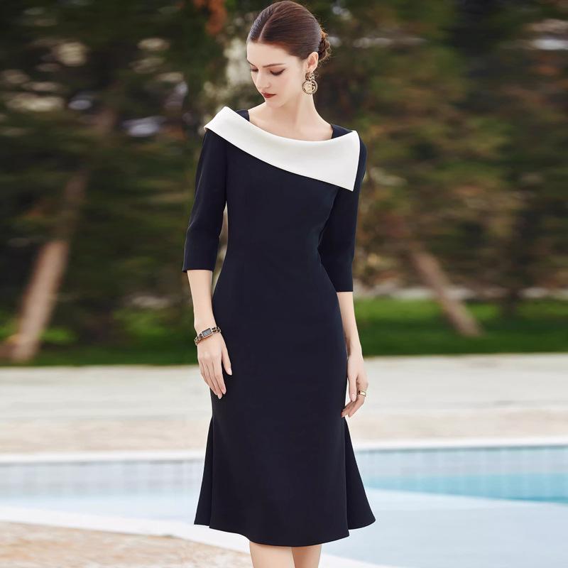 AD Women's Early Autumn Black Fishtail Dress - Hepburn Style One-Shoulder Bodycon