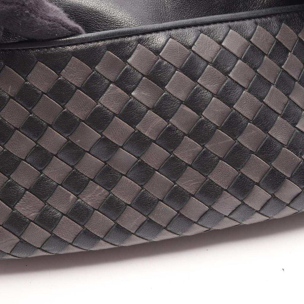 Used BOTTEGA VENETA Intrecciato Shoulder Bag leather Black Gray Used Women