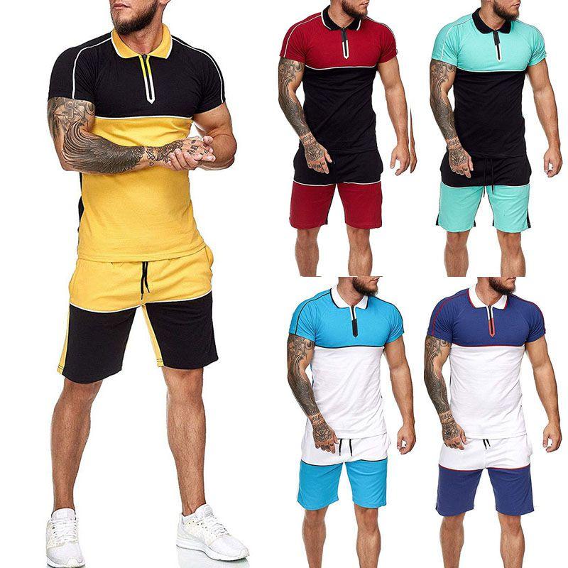 Summer 2pcs Mens Tracksuit Sport Suit T Shirt Tops  Shorts Pants Set Outfit