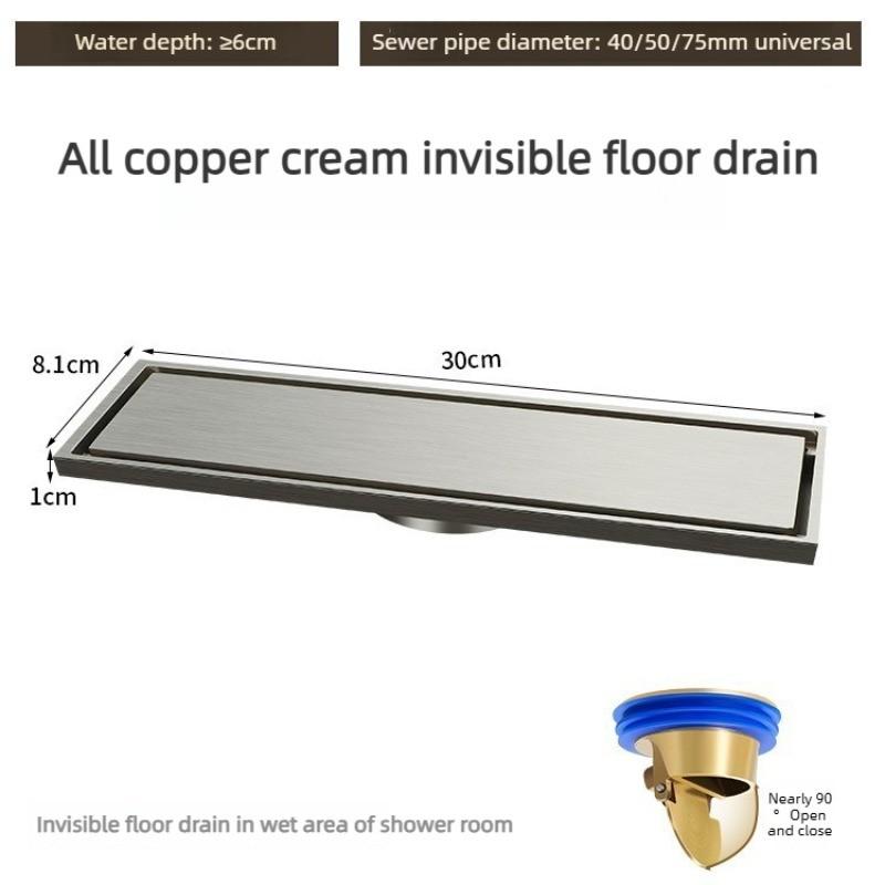 Gun Gray All Copper Anti Odor Bathroom Shower Room Sewer Invisible Floor Drain Washing Machine Toilet Drainage Device
