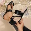Large Size Hollow High Heel Cool Slippers Women's Summer New Fashion Set Toe Thick Heel Crystal Heel Sandals