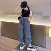 Kinder Hip Hop Joggers Hosen Mädchen Cargo Hosen Teenager Gerade Hose Hohe Taille Vintage Casual Streetwear Baggy Hosen