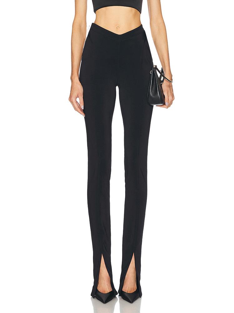 

Autumn Women s Elastic Bodycon Black Slit Bandage Long Pants Extra Small чорний