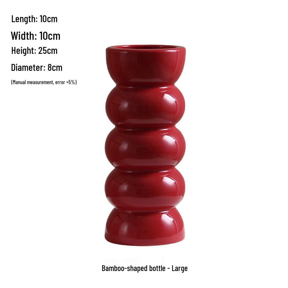 Čínská červená keramická váza ze poloviny století - Novoroční speciální ozdoba pro obývací pokoj nebo svatební aranžmá ze sušených květin