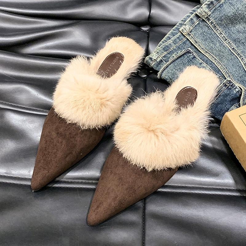 

Осень-зима 2025 новые туфли-лодочки с острым носом и тонким каблуком, европейская и американская мода, высокий каблук, шлепанцы на тонком каблуке, туфли женские с открытой пяткой 40 коричневый