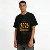 2026 New Year Theme Gold Glitter Print Casual Versatile Top Pure Cotton T-shirt
