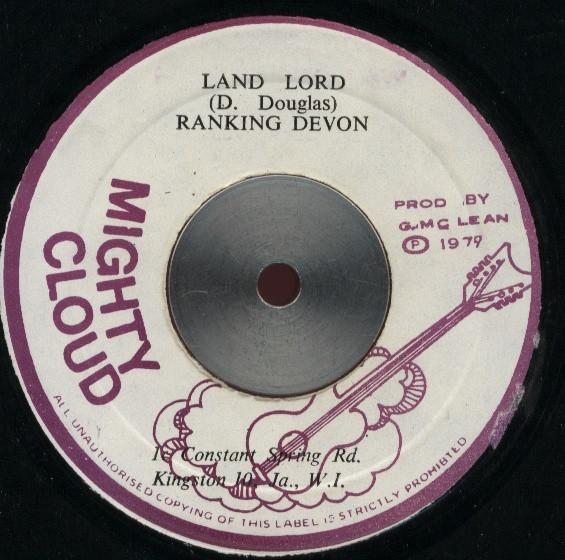 

7inch Record RANKING DEVON - Land Lord NONE Mighty Cloud 1979 Jamaica Reggae, Ska & Dub Used