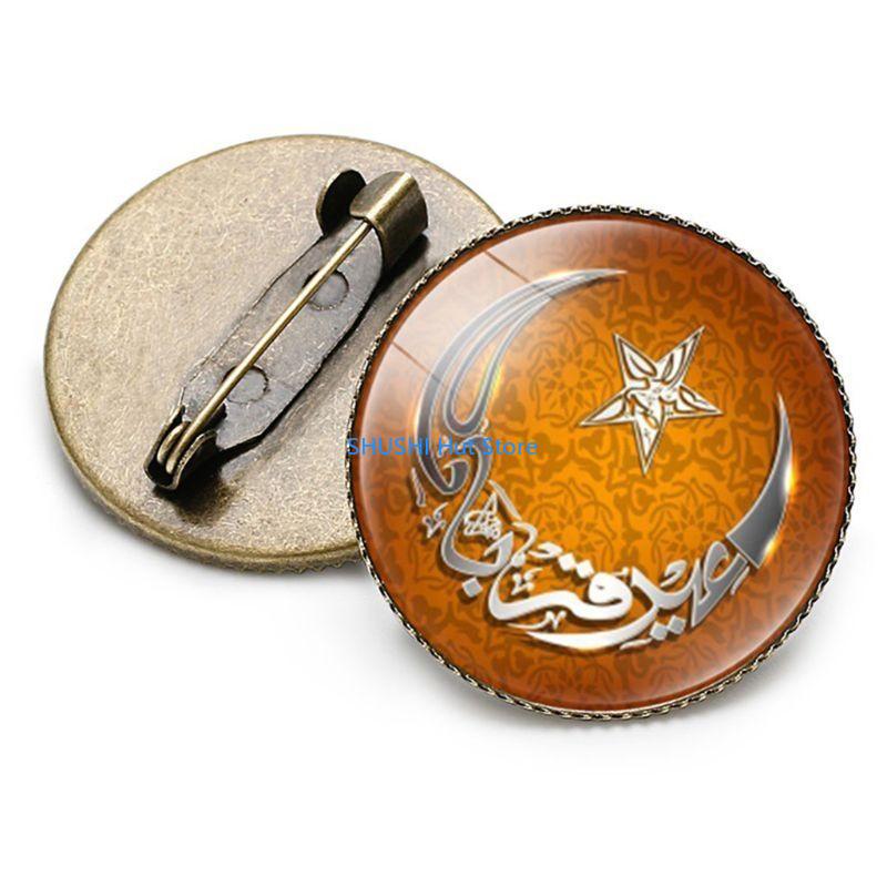 Металлическая стеклянная брошь булавка для воротника Мусульманская Ислам Аллах Исламский Круглая Значок Брошь Аксессуары Украшения D57B