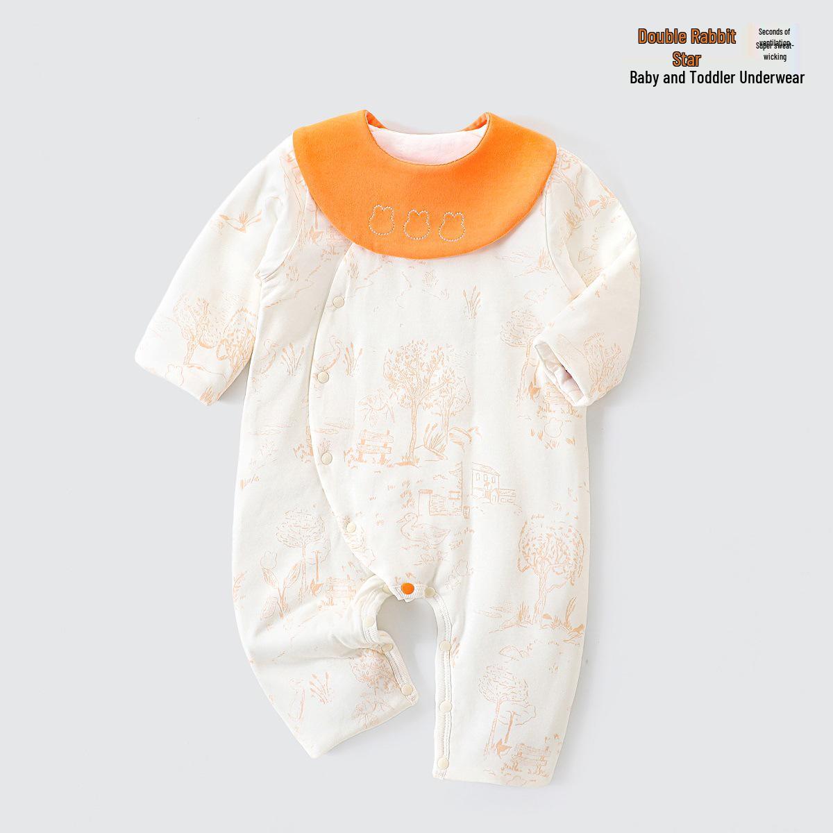 Shuangtu Star Baby Quilted Romper - 40g Autumn/Winter Warm Jumpsuit for Newborns 73cm
