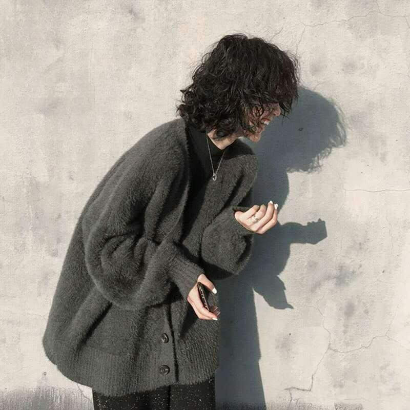 Dámský pletený kardigan z norkového fleecu, podzimní a zimní, silný, volný svetr s lucernovými rukávy