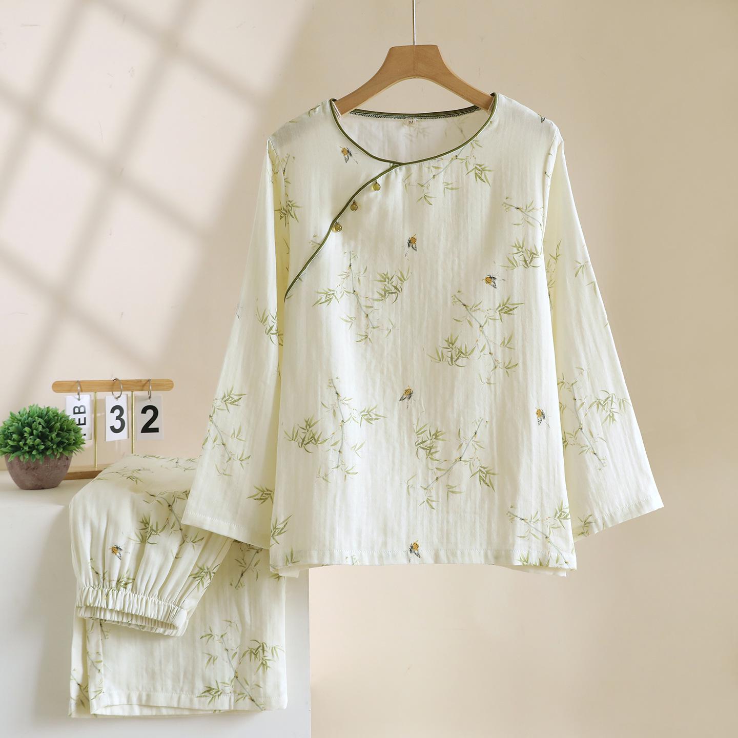 

Жіночий традиційний бавовняний піжамний комплект: З довгим рукавом, легкий, вільного крою для весни/осені. XL