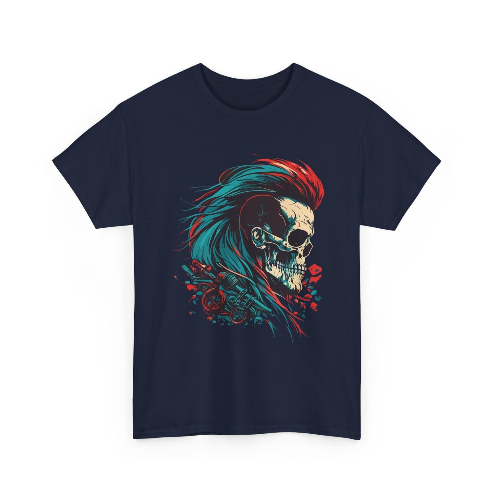 Biker Skull T Shirt Neon Mohawk Graphic Tee Cyberpunk Punk Rock Streetwear Top S разноцветный