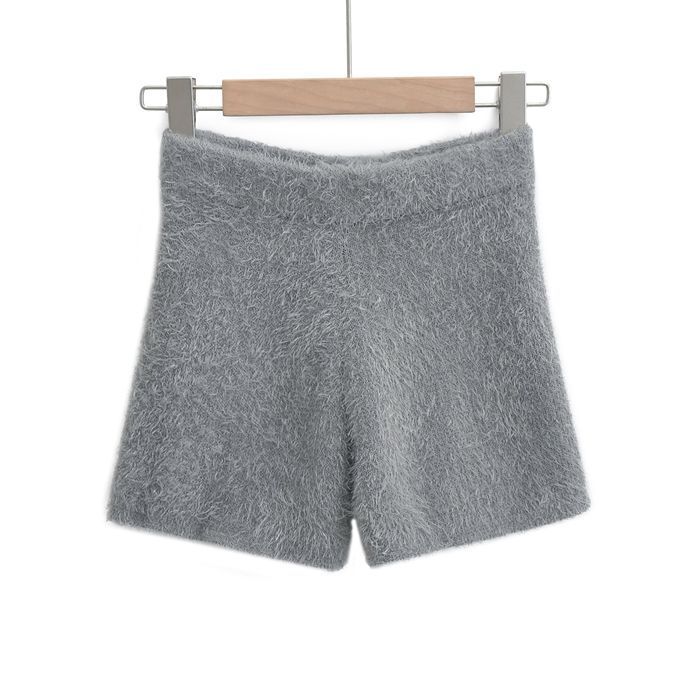 Woman Sexy Shorts Furry Casual Slim Shorts Women's Autumn Winter High Waist Stretch Knit Shorts