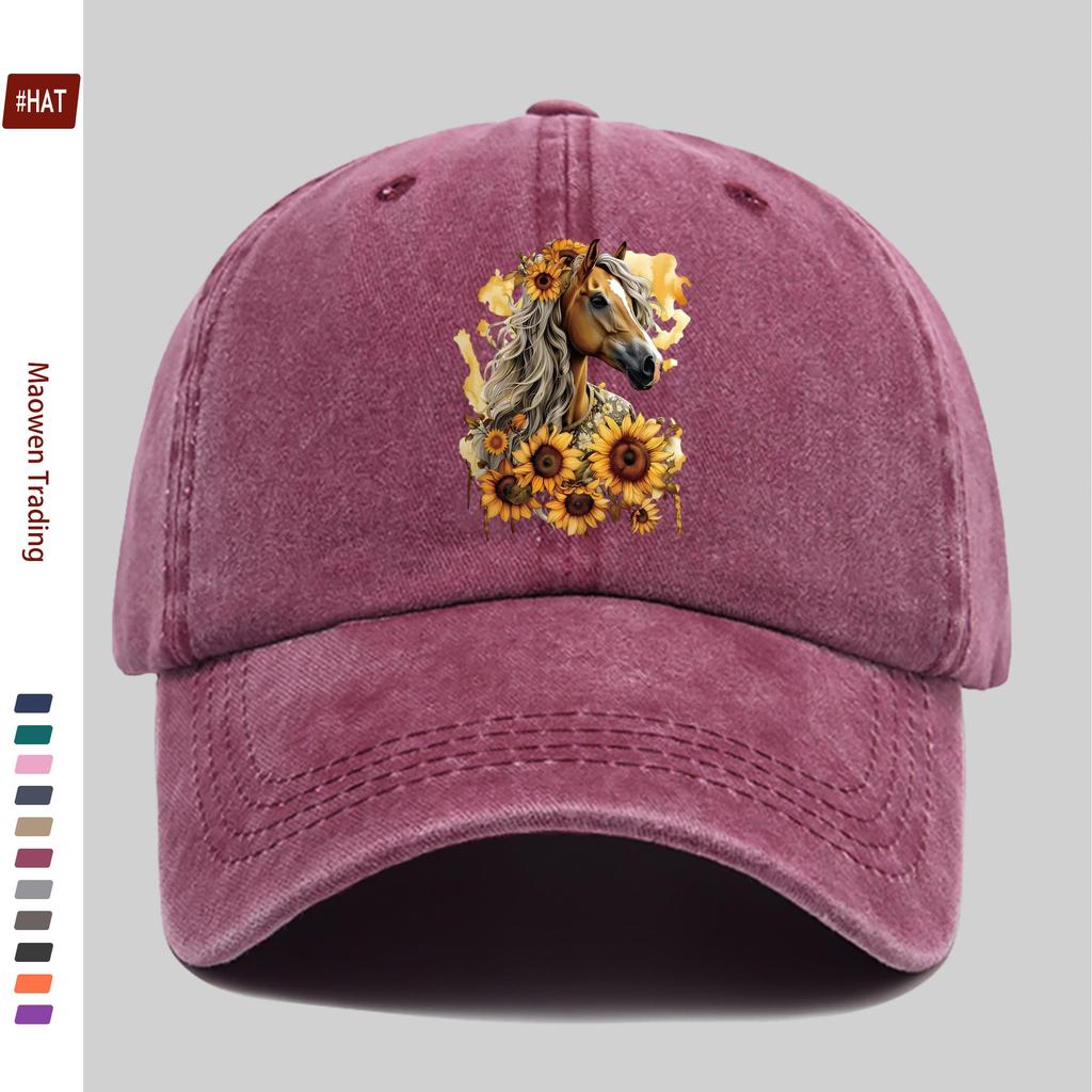 pc Sunflower Horse Head Print Baseball Cap Fashion Trend Design Sun Hat Comfortable And Lightweight Trucker Sun Hat Buckle Adju