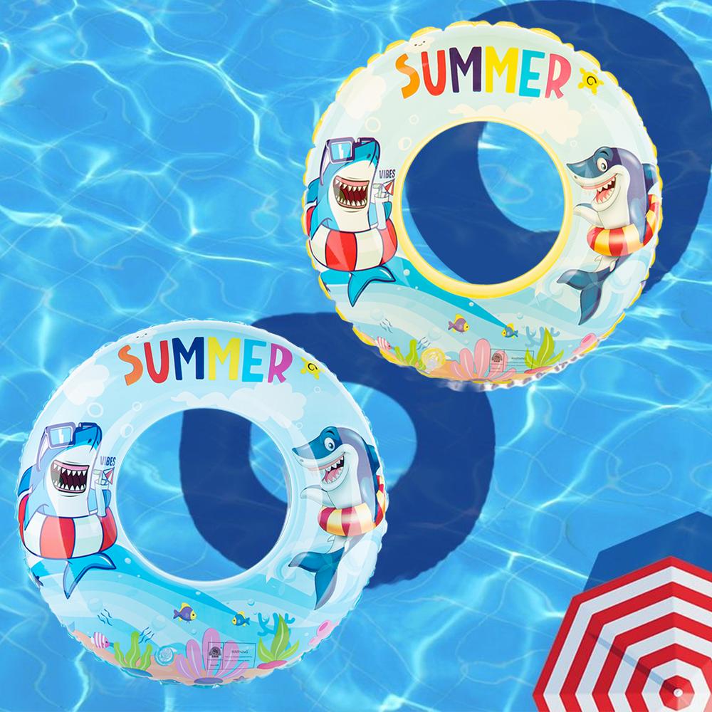Summer Shark Themed Swim Ring, Inflatable Clear Float with Sea Animal Print