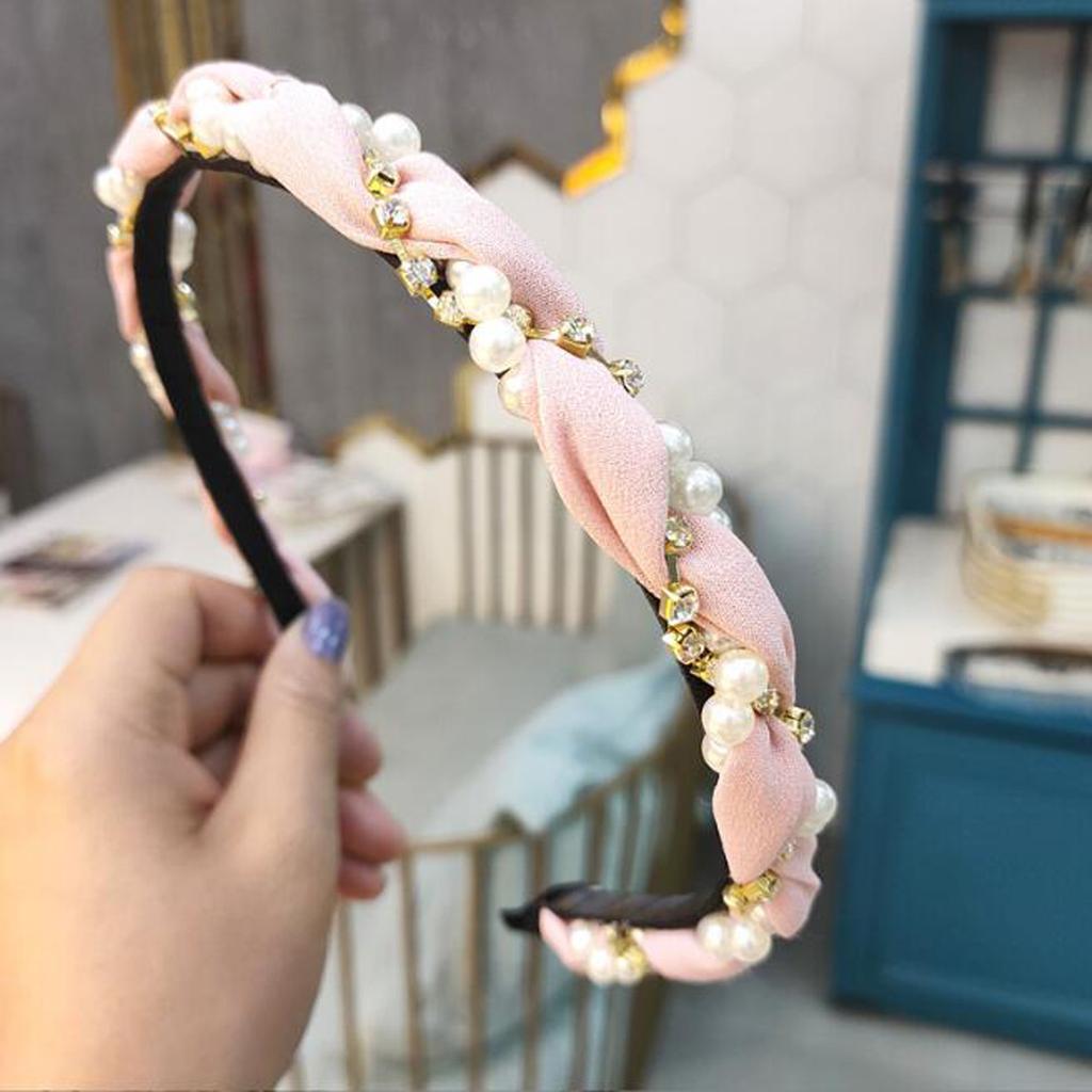 PROLY New Fashion Women Hairband Fresh Rhinestone Pearls Headband Classic Braided Headwear Adult Hair Accessories