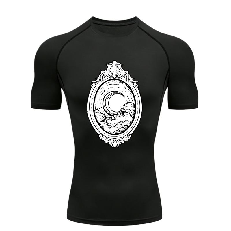 Moon and Clouds  Men's Sports T-shirt Training Fitness Compression Workout T-Shirt Rashgard Tops Men's Fitness T-Shirt