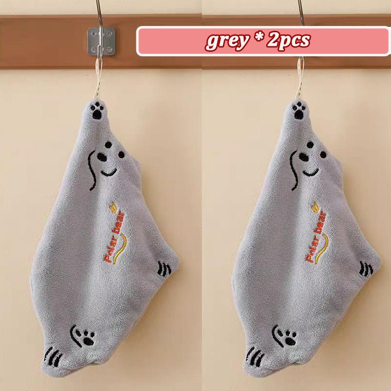 1/2PC Polar Bear Hand Wiping Towel Super Absorbent Soft Hanging Kitchen Towel Family Essential Coral Thicken Cartoon Hand Towel