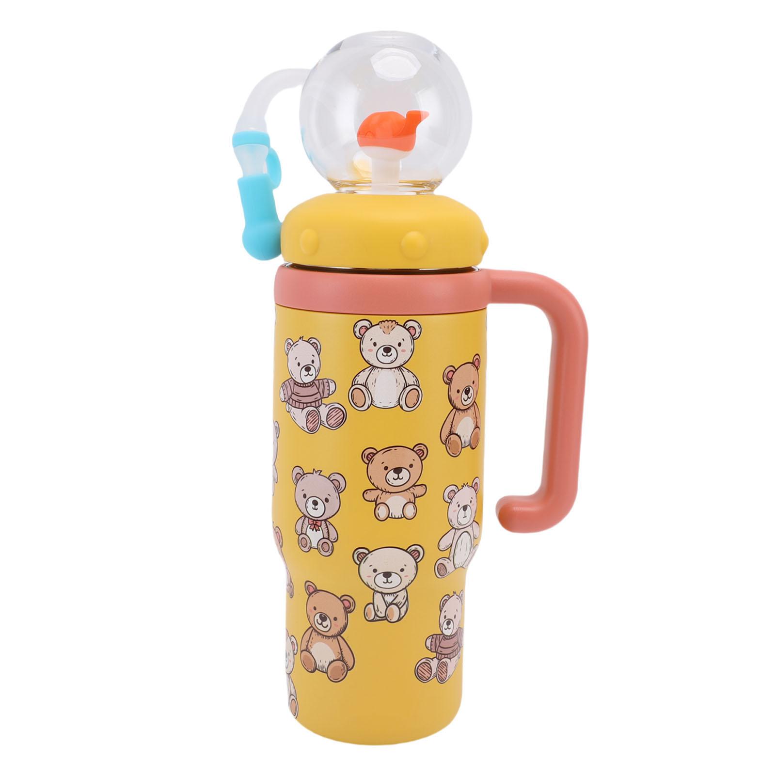 

710ml Stainless Steel Whale Fountain Cup with Handle Kids Sippy Cup No Spill Water Bottle with Lid and Straw Yellow жёлтый