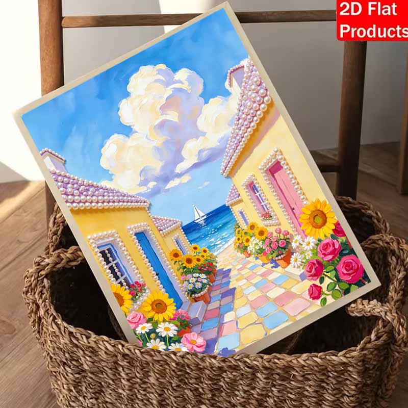 Pearl painting handmade diy 5D pearl painting kit seaside floral street sailboat home wall decoration art
