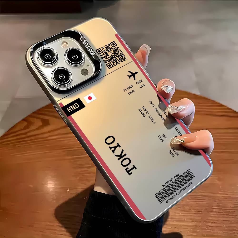 Japan Plane Travel Ticket Phone Case For iPhone 16 15 14 13 12 11 Plus Pro Max Multicolor Aurora Laser Shockproof Funda Cover