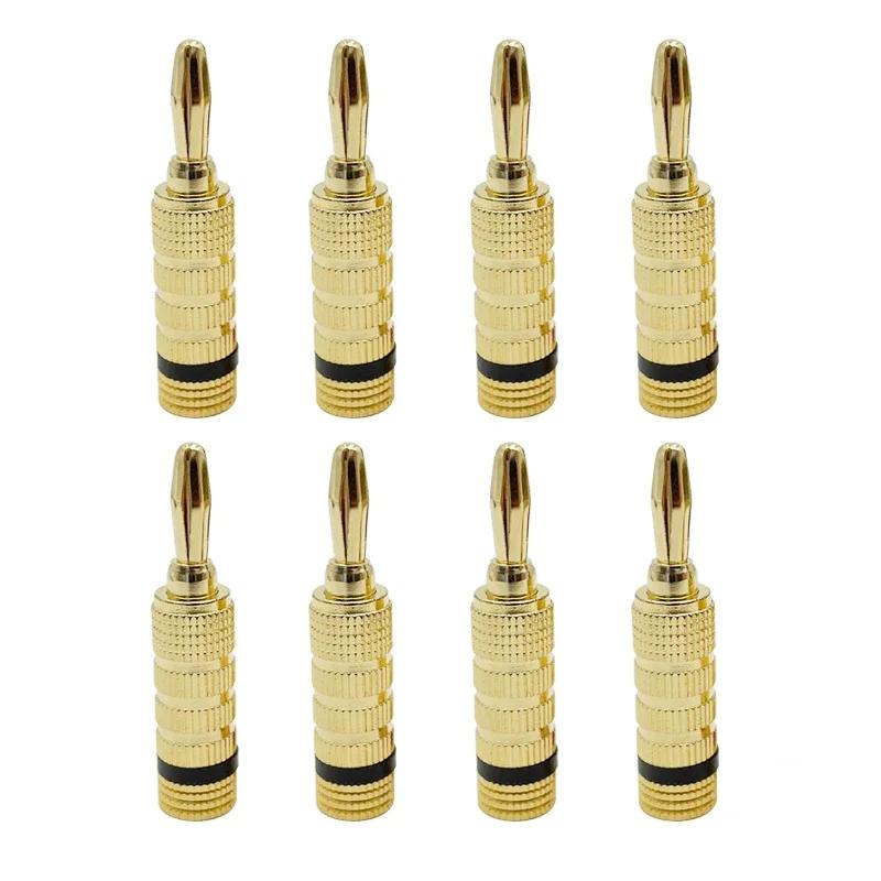 8Pcs 24K Gold Plated Copper 4mm  Banana Plug  Banana Connector Male Speaker Plug Black Red