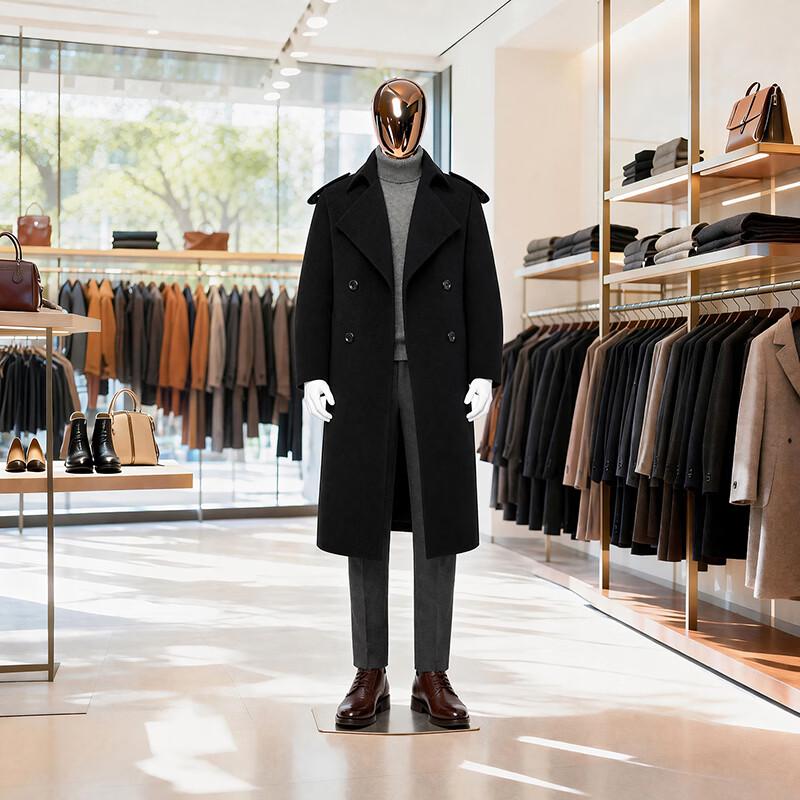 Romon Men's Mid-length Double-breasted Trench Coat