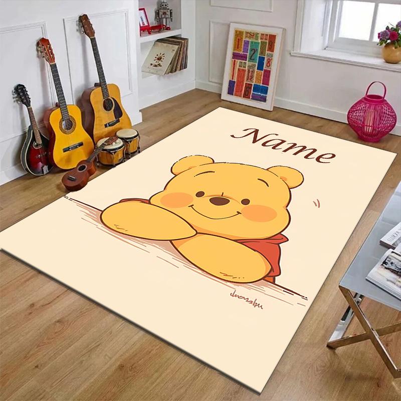 Custom Winnie Mat Personalized Name, Polyester Washable Indoor Entryway Rug, Gift for Christmas, Easter, Thanksgiving Day