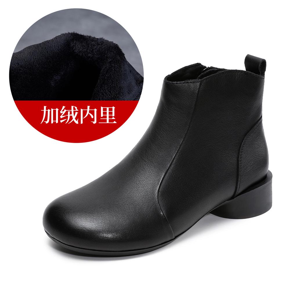 First Layer Cowhide Thick Heel Retro Short Boots Women's 2026 Autumn New Mother Shoes Single Boots Leather Versatile Fashion Boots